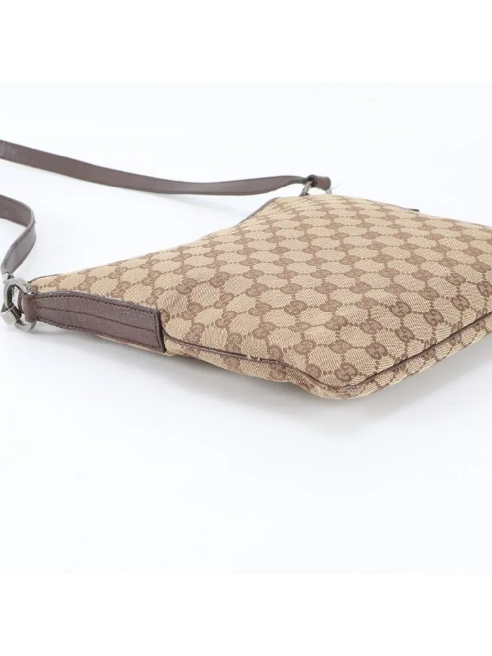 Gucci GG Canvas Leather Shoulder Bag Crossbody Messenger Business Brown